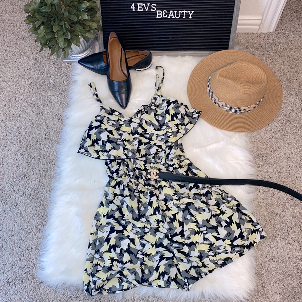 Bar III Black and Yellow Floral Romper